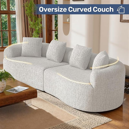 110” Modern Curved Sofa,Oversized Couch for Living Room,Cloud Couch with Boneless Couchs,Modular Sectional Sofa with Deep Seat,No Assembly Required,Beige