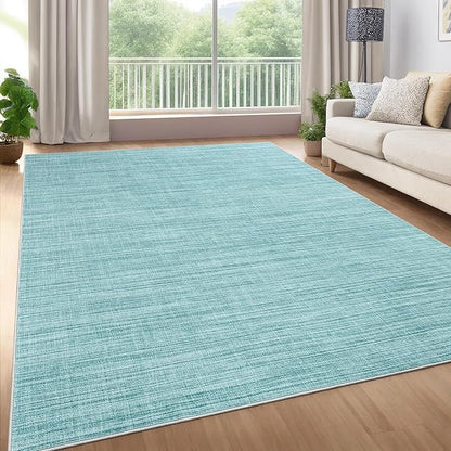 9x12 Area Rugs for Living Room Washable Solid Large Bedroom Rugs Non Slip Soft Modern Abstract Dining Room Throw Carpet Minimalist Classic Plain Area Rug for Nursery Kitchen Home Office, Blue
