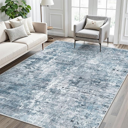 Soalmost Area Rug 6x9 Abstract Rugs for Living Room 6 x 9 Washable Rugs Blue Non Slip Low Pile Rugs for Bedroom Dining Room Foldable Thin