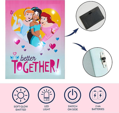 Disney Princess Canvas LED Wall Art – 11.5" x 15.75" Children's Hanging Décor, Light-Up Artwork for Kids' Rooms