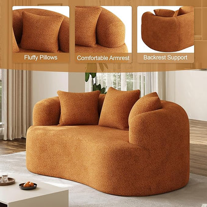 68.5" Loveseat Sofa for Living Room, Modern Luxury Plush Chenille Extra Deep Seat Curved Cloud Floor Couch with 3 Throw Pillows for Small Spaces, No Assembly Needed, Orange