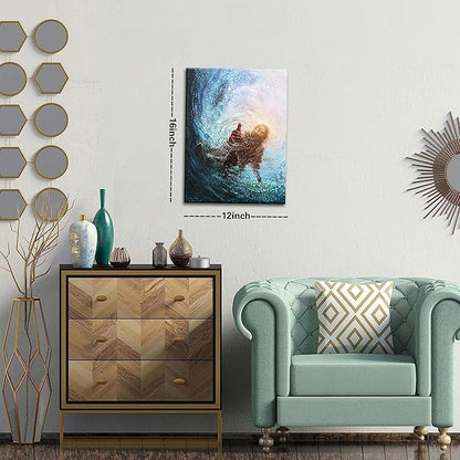 Jesus Christian Wall Art, Hand of God Canvas Paintings Posters Prints, Christ Religion Bible Jesus Salvation Wall Decor for Church Study Prayer Room Home Decoration 12x16 in Framed