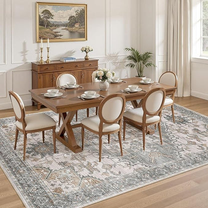 8x11 Washable Area Rugs for Living Room: Non Slip Vintage Gray Brown Rug, Large Soft Stain Resistant Indoor Floor Carpets for Bedroom Dining Room Nursery Home Office Kid & Pet Friendly