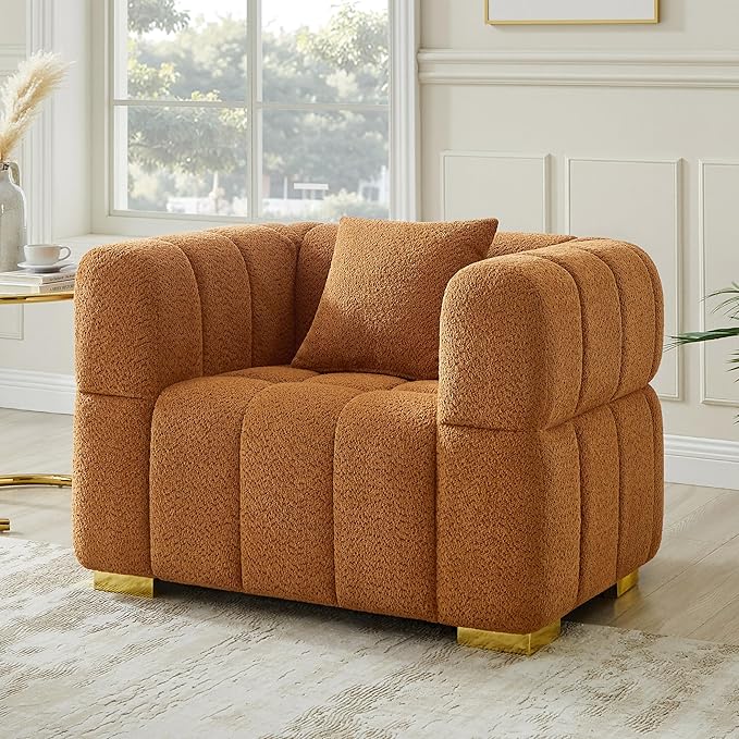 VANOMi 44.09”Oversized Accent Chair, Boucle Armchair with Deep Seat, Comfy Reading Chair for Living Room, Bedroom, Office, Apartment, Curry (1 Piece)