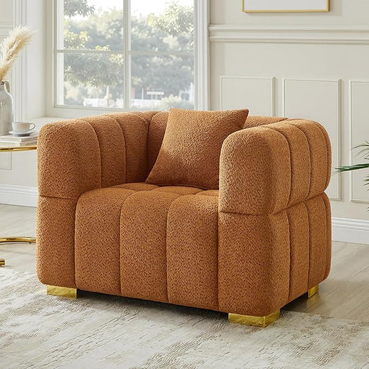 VANOMi 44.09”Oversized Accent Chair, Boucle Armchair with Deep Seat, Comfy Reading Chair for Living Room, Bedroom, Office, Apartment, Curry (1 Piece)