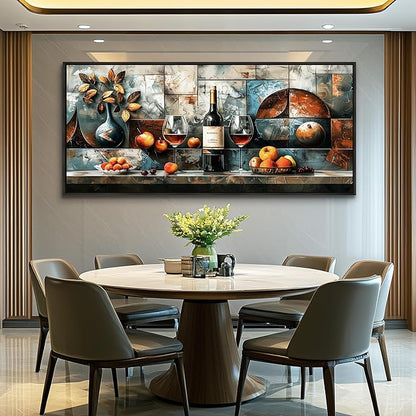 hyidecorart Large Framed Wall Art for Kitchen Vintage Wall Decor For Living Room Dining Room Decorations Modern Pictures Still Life Wine Glass Fruit Canvas Prints Painting Artwork Home Decor 32x72 In