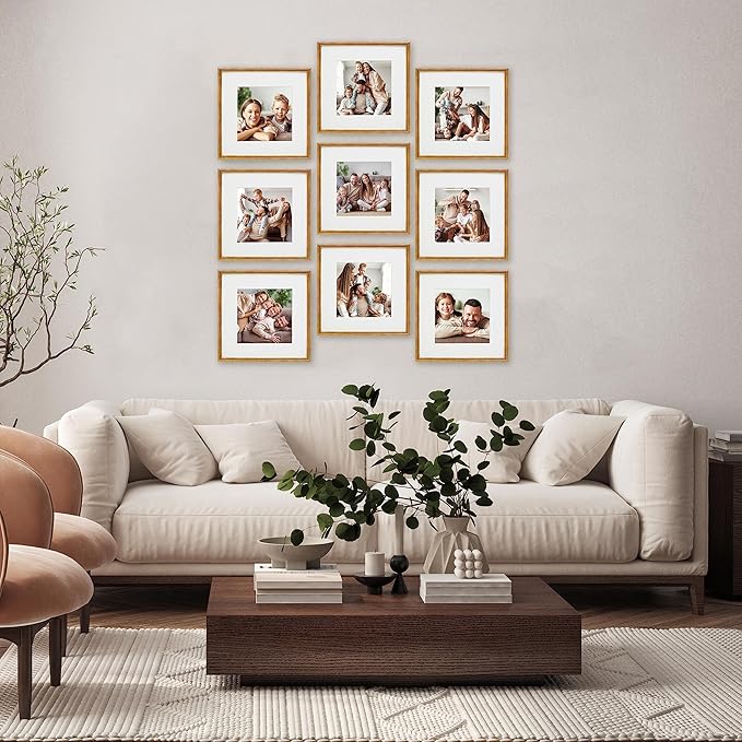 Sheffield Home 9 Piece Gallery Wall Frame Set, 12x12 Inch, Antique Bronze