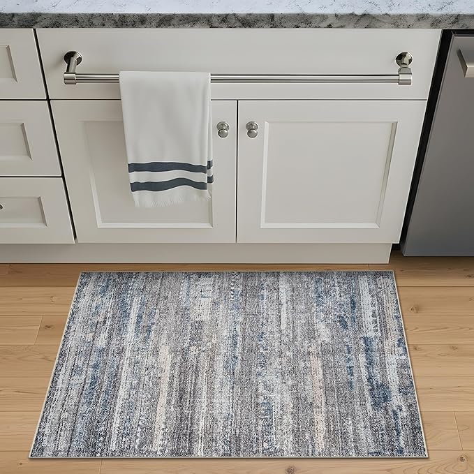 Bloom Rugs Washable Non-Slip 2' x 3' Rug - Gray/Blue/Blush Modern Abstract Area Rug for Living Room, Bedroom, Dining Room, and Kitchen - Exact Size: 2' x 3'