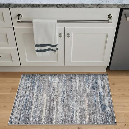 Bloom Rugs Washable Non-Slip 2' x 3' Rug - Gray/Blue/Blush Modern Abstract Area Rug for Living Room, Bedroom, Dining Room, and Kitchen - Exact Size: 2' x 3'