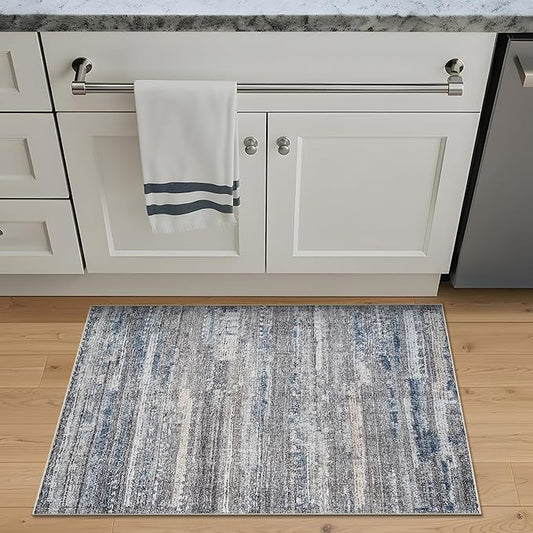 Bloom Rugs Washable Non-Slip 2' x 3' Rug - Gray/Blue/Blush Modern Abstract Area Rug for Living Room, Bedroom, Dining Room, and Kitchen - Exact Size: 2' x 3'