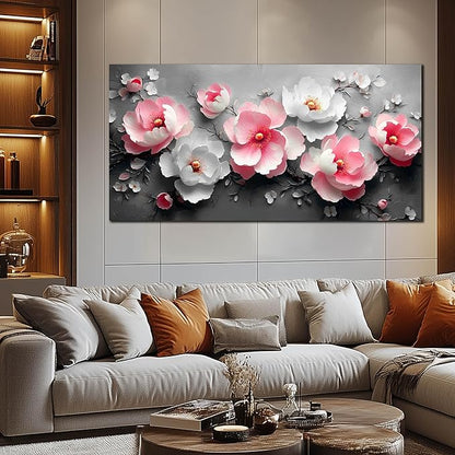 HUBOSKN Flower Canvas Wall Art for Living Room - Pink and White Room Decor for Women - Girls Bedroom Wall Decor Size 29" x 59"