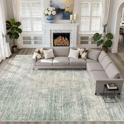 10x12 Area Rug Living Room: Washable Large Neutral Green Rugs Abstract Soft Modern Stain Resistant Indoor Floor Non-Slip Carpet for Bedroom Nursery Kids Office Playroom Dining Room Under Table Home