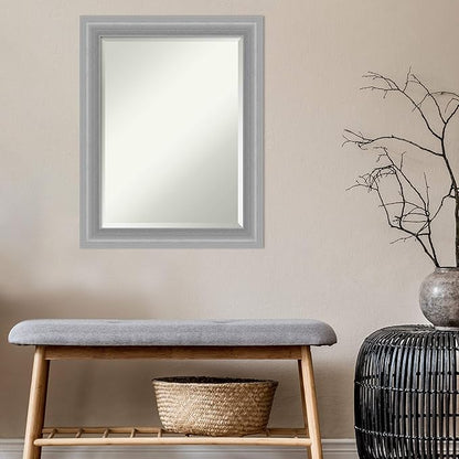 Amanti Art Silver Bathroom Mirror for Over Sink, 29x23 Peak Polished Nickel Narrow Rectangle Vanity Mirror, Medium Traditional Frame, Hangs Horizonally and Vertically, Bathroom Wall Decor, Beveled