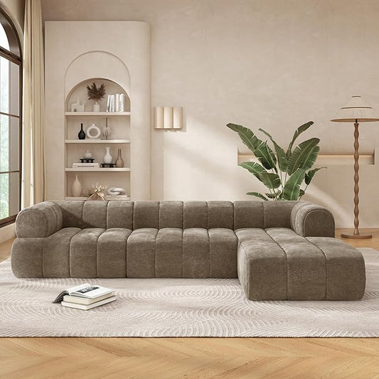 GDFStudio 122" Modern L-Shaped Sectional Sofa with Chaise Lounge,Skin-Friendly Fully Compressed Sponge Couch,High-Density Foam Cushions,Right Hand Facing,Lounge Seating for Living Room,Espresso