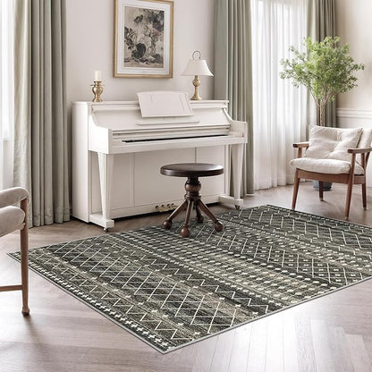 3x5 Washable Rug Moroccan Small Entryway Rug Non Slip Indoor Floor Carpet Foldable Thin Rugs for Kitchen Bedroom with Low Pile(Black,3'x5')