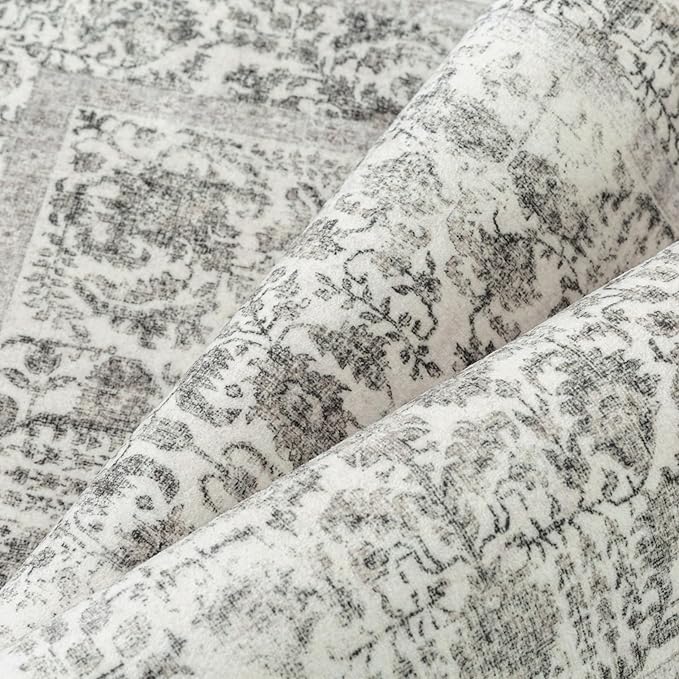PureCozy Black Runner Rug 2'6"x10' Washable Carpet for Hallway Kitchen Vintage Distressed Non Slip Indoor Retro Floral Bedroom Accent Throw Long Rug Bathroom Office Laundry Dining Living Room