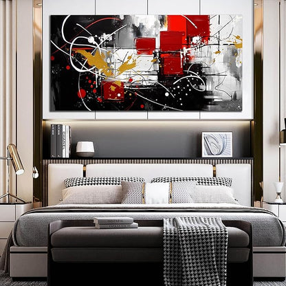 ANCXWOTER Abstract Wall Art for Living Room Black Canvas Wall Art Modern Grey Red Line Artwork for Bedroom Office Home Decor Canvas Prints 29x59 Inch