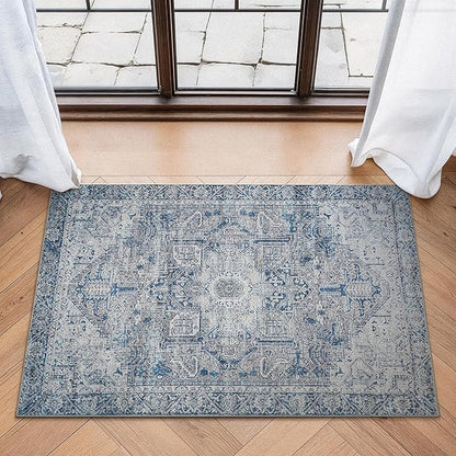 Bloom Rugs Washable Non-Slip 2' x 3' Rug - Blue/Gray Traditional Oriental Area Rug for Living Room, Bedroom, Dining Room, and Kitchen - Exact Size: 2' x 3'