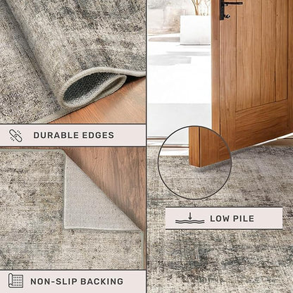 Modern Runner Rugs for Hallway 2x6, Medallion Abstract Runners for Kitchen Floor, Entryway, Washable Non Slip with Rubber Backing, Low Pile Stain Resistant Carpet (Taupe Brown)