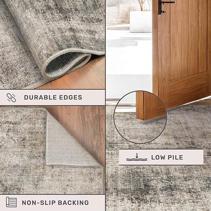 3x4 Indoor Floor Mats for Entryway - Taupe Washable Farmhouse Area Rug for Bedroom, Kitchen, Laundry Room, Brown Vintage Home Décor, Low Pile & Soft Stain Resistant Carpet