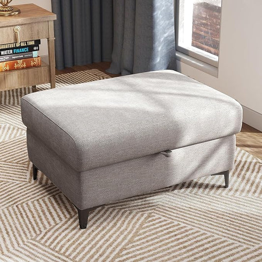 Upvilla 35" Large Storage Ottoman for Living Room, 7.8" Deep Seat Rectangular Ottoman Foot Rest for Couch, Chenille Storage Footstool Load 350 lb （Light Gray