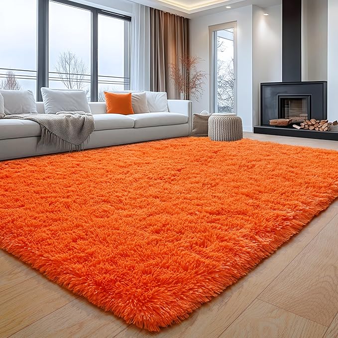 5x7 Area Rugs for Living Room, Orange Fluffy Shag Rug for Bedroom, Nursery and Indoor Floor, Soft and Comfy, Fuzzy Carpet for Kids, Girls, Boys Room Dorm Home Decor Aesthetic, Upgrade Non Slip