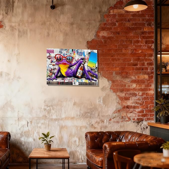 12x16 Urban Graffiti Purple Frog with Sunglasses Wall Art Canvas Painting Gallery Pop Art Street Artwork Decor Teen Little Boys Room Pictures Kids Bedroom Men Office Living room Framed Posters