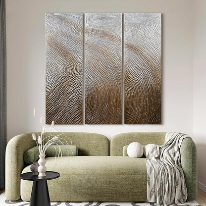 Empire Art Direct Abstract Wall Art Textured Hand Painted Canvas by Martin Edwards, Triptych, 60" x 20" each, Gold Waves