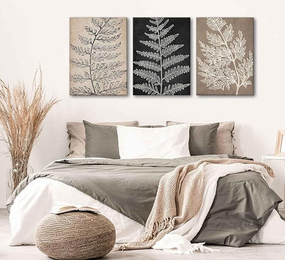 3Pcs Framed Botanical Canvas Wall Art Black Tan Fern Leaf Pictures Minimalist Paintings Nature Fern Plant Silhouette Posters Prints for Living Room Bedroom Office Farmhouse Wall Decor
