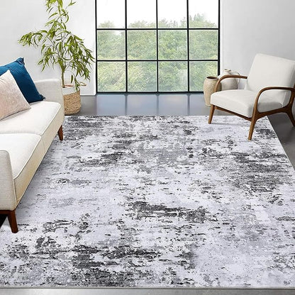 ROYHOME Modern Abstract Area Rug 3x5 Non Slip Non Shedding Rug Low Pile Stain Resistant for Bedroom Living Room,Grey