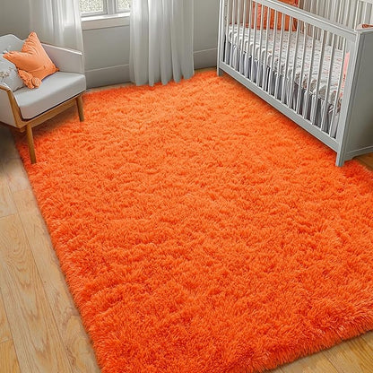 5x7 Area Rugs for Living Room, Orange Fluffy Shag Rug for Bedroom, Nursery and Indoor Floor, Soft and Comfy, Fuzzy Carpet for Kids, Girls, Boys Room Dorm Home Decor Aesthetic, Upgrade Non Slip