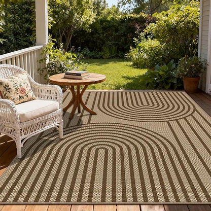 Easy Jute Rug for Living Room, 5' x 7' Area Rug, Brown Farmhouse Ultra-Thin Washable Non-Slip Outdoor Rug for Bedroom, Dining Room, Backyard, Home Decor