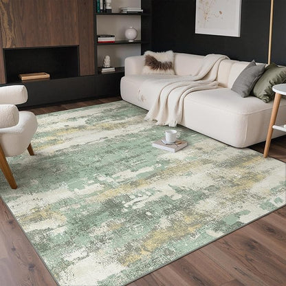 GENIMO No Crease Non Slip 8x10 Area Rugs for Living Room, Craft Woven Modern Rug, Soft Floor Carpet, Single-Piece Rugs for Bedroom, Dining Room, Office, Green Gray