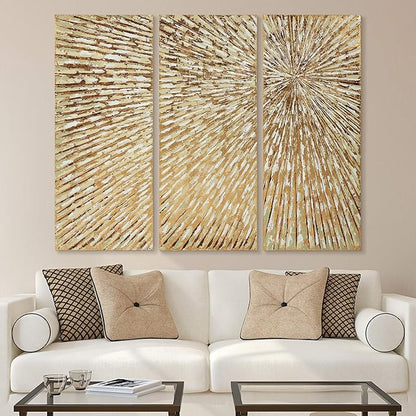 Empire Art Direct Gold Wall Art Textured Hand Painted Canvas by Martin Edwards, Triptych, 48" x 20" each, Sunshine