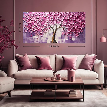 Tree Pictures Wall Decor for Bedroom Women,Pink Wall Art for Living Room Tree of Life Wall Decor 24 x 48 Inch