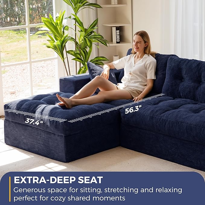 MAXYOYO Modular Sectional Sofa with Ottoman and Loveseat, Cloud Boneless Couch with Layered Cushion, Flexible Module Combination Sofa for Living Room, No Assembly Required,Navy