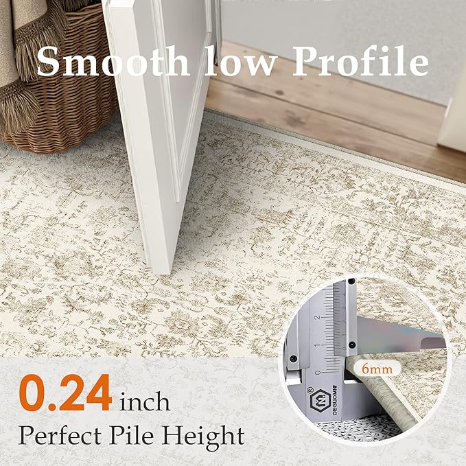 PureCozy Light Brown Area Rug 3x4 Office Entryway Rug Machine Washable Kitchen Vintage Distressed Non Slip Carpet Indoor Retro Floral Accent Throw Door Mat for Bathroom Bedroom Dining Living Room