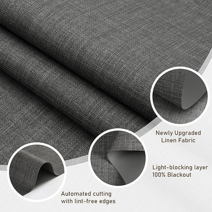 AOSKY Linen Roller Blinds Shades for Indoor Windows Pull Down Cordless Blackout Black Out Window Shade 43 Inch Blinds for Home Dark Grey
