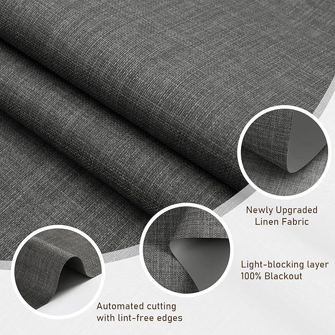 AOSKY Linen Roller Blinds Shades for Indoor Windows Pull Down Cordless Blackout Black Out Window Shade 59 Inch Blinds for Home Dark Grey