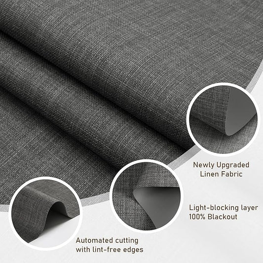 AOSKY Linen Roller Blinds Shades for Indoor Windows Pull Down Cordless Blackout Black Out Window Shade 37 Inch Blinds for Home Dark Grey