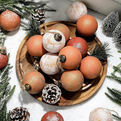 24Pcs 2.36'' Large Rustic Vintage Neutral Textured Farmhouse Brown 2025 Christmas Ornaments Ball for Christmas Tree Decor,Boho Orange Copper Hanging Xmas Ornaments Shatterproof Ball for Home Decor