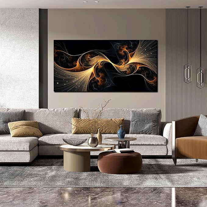 Ouzzlie Abstract Wall Art for Bedroom Black Canvas Wall Decor for Living Room Modern Picture Artwork Big Print Home Office 24" x 48"