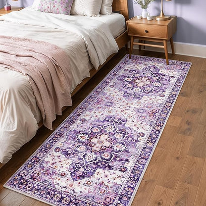 2x6 Rug Runners for Hallways Kitchen Runner Rug Non Slip Washable Long Runner Rugs with Rubber Backing Soft Vintage Carpet for Kitchen, Bedroom, Bathroom, Entryway, Purple