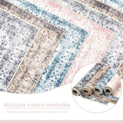 Sofrug Area Rug - 3x5 Washable Pink Rug Honeycomb Non Slip Retro Rugs Soft Faux Wool Carpet Foldable & Machine Washable Rugs for Living Room Bedroom Dining Room Kitchen