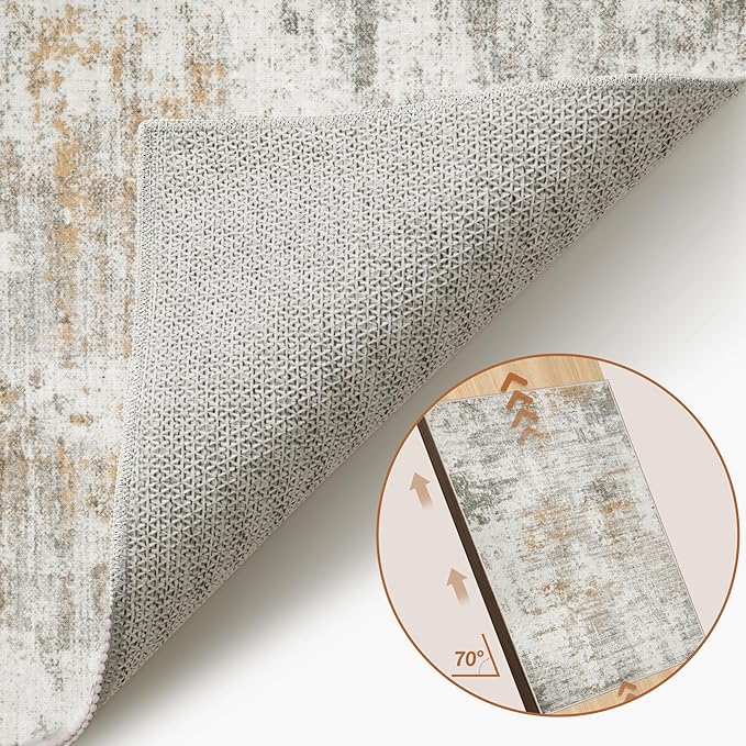 Tangsoo Abstract 3x5 Area Rug, Washable Non Slip Indoor Rugs, Modern Accent Rug Print Small Carpet, Contemporary Soft Low Pile Rugs for Living Room Dorm Bedroom Bedside Entryway Beige/Grey