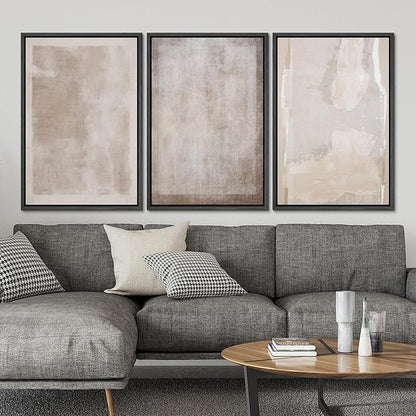 SIGNLEADER Framed Canvas Print Wall Art Set Soft Abstract Beige and Taupe Minimalist Texture Illustrations Boho Decorative for Living Room, Bedroom, Office - 24"x36"x3 BLACK