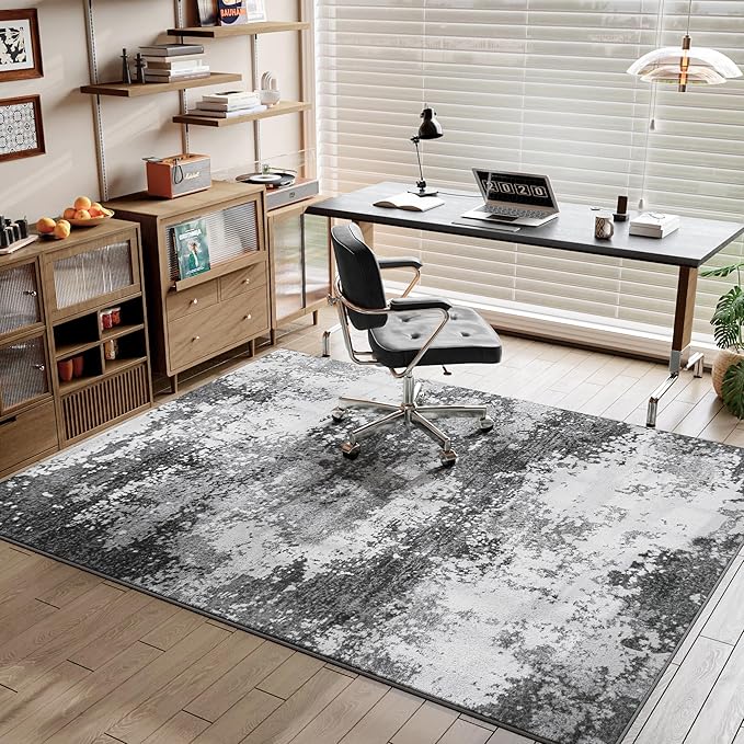 Washable Rug 5x7 Area Rugs for Living Room Bedroom Carpet, Grey Indoor Vintage Abstract Boho Large Rug Non Slip Faux Wool Rugs for Dorm, Dining Room Table, Nursery, Kids Playroom, Gray