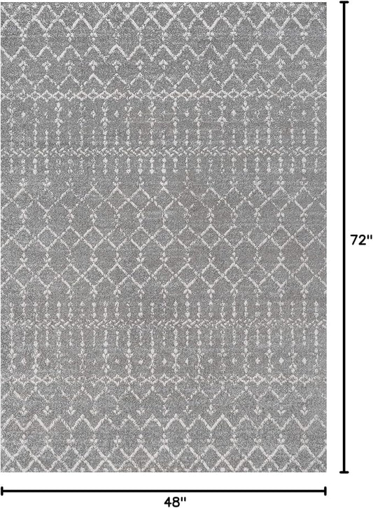 JONATHAN Y Boho Vintage Diamond Gray/Ivory Indoor Area Rug 4X6 ft, Moroccan Hype for Living Room, Bedroom, Kitchen, Office, Easy-Cleaning, High Traffic, Pet-Friendly, Non-Shedding (MOH101C-4)