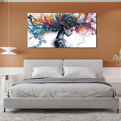 HUBOSKN Girl Canvas Wall Art for Living Room - Colorful Abstract Wall Art Bedroom - Girl Room Wall Decor Size 29" x 59"
