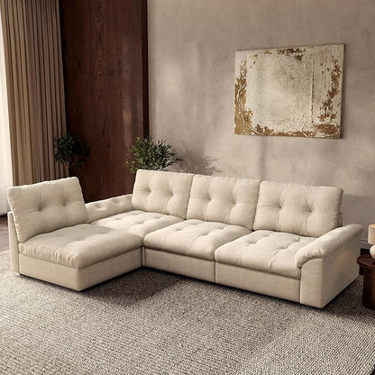 Oversized Modular Sectional Sofa with Storage, Modern Deep Seat Cloud Couch for Living Room, L-Shaped Large Sectional Couch, 4 Seater, Beige